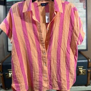 GAP Women’s Orange and Pink Striped Shirt